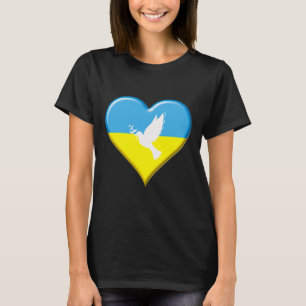 Camiseta Ucrânia Bandeira Ucraniana Coração Paz Pombo Apoio