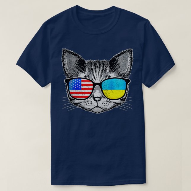 Camiseta Ucrânia EUA Flag Roots Cat Ucraniano Americano (Frente do Design)
