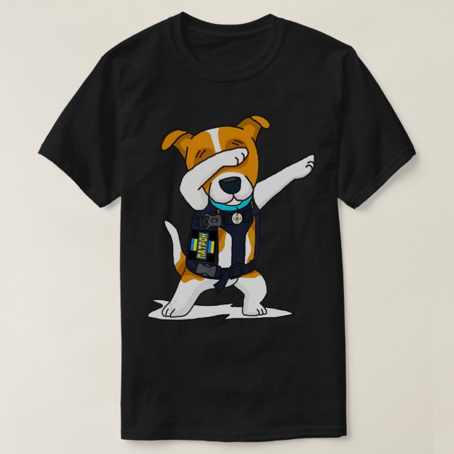 Camiseta Ucrânia: Forças Armadas Dabbing Dog Patron Jack Ru (Frente do Design)