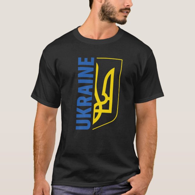 Camiseta Ucrânia Orgulho T Por Homens Casaco de Armas Emble (Frente)