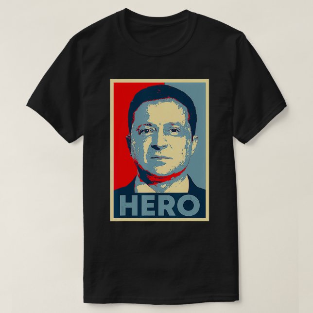 Camiseta Ucrânia Presidente Volodymyr Zelensky Hero Retro V (Frente do Design)