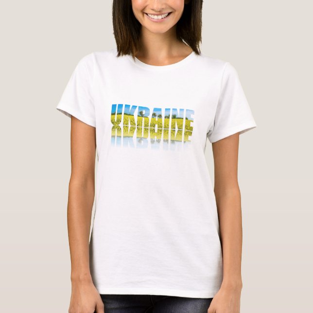 Camiseta Ucrânia: rótulo com céu azul e campo amarelo (Frente)