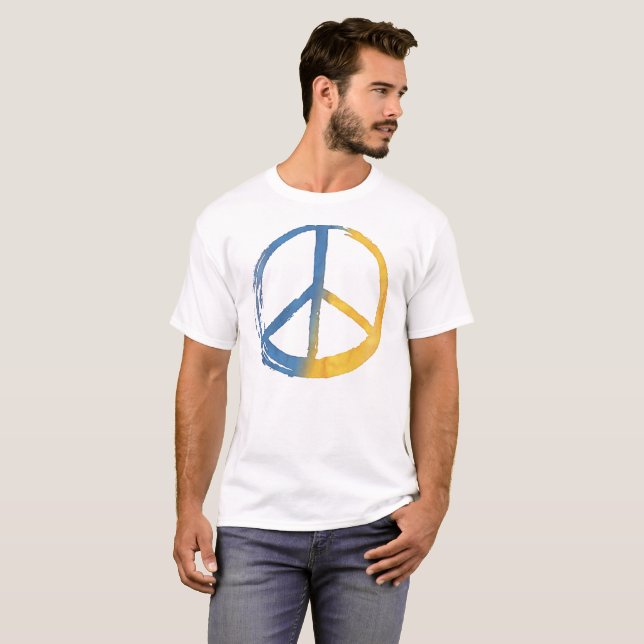 Camiseta Ucraniano - Símbolo PEACE Amarelo Azul da Ucrânia  (Frente Completa)