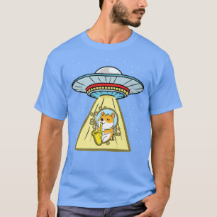 Camiseta Ufo Abdução de Corgi Astronauta Saophone