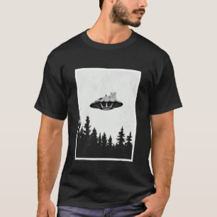 Camiseta UFO Alienígena Humor De Gato Focado Voando Saucer
