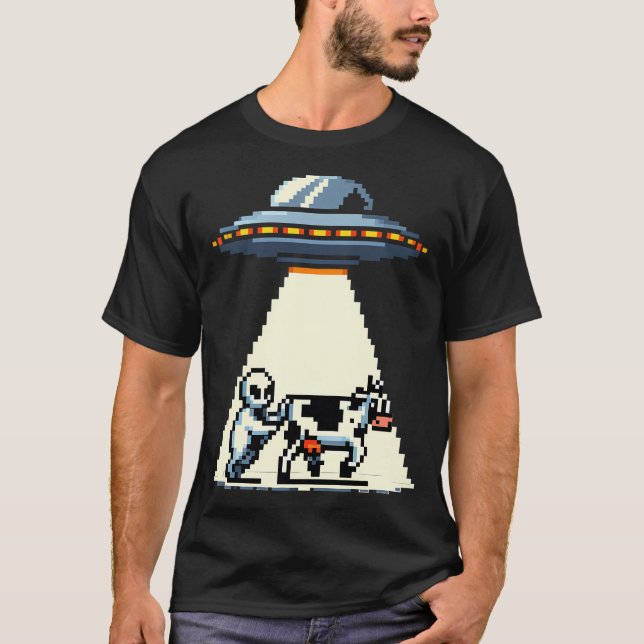 Camiseta Ufo Cow Abduction Pixel Art (Frente)