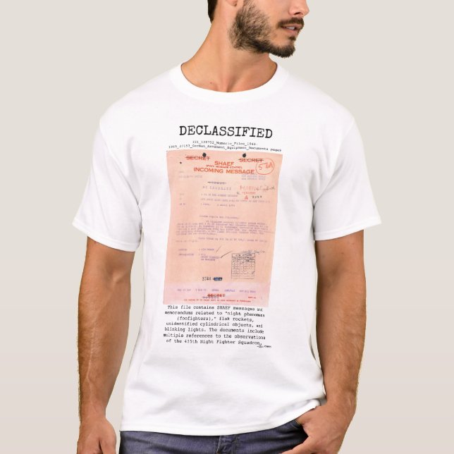 Camiseta UFO - Declassified 331_120752_Numeric_Files_1944–1 (Frente)