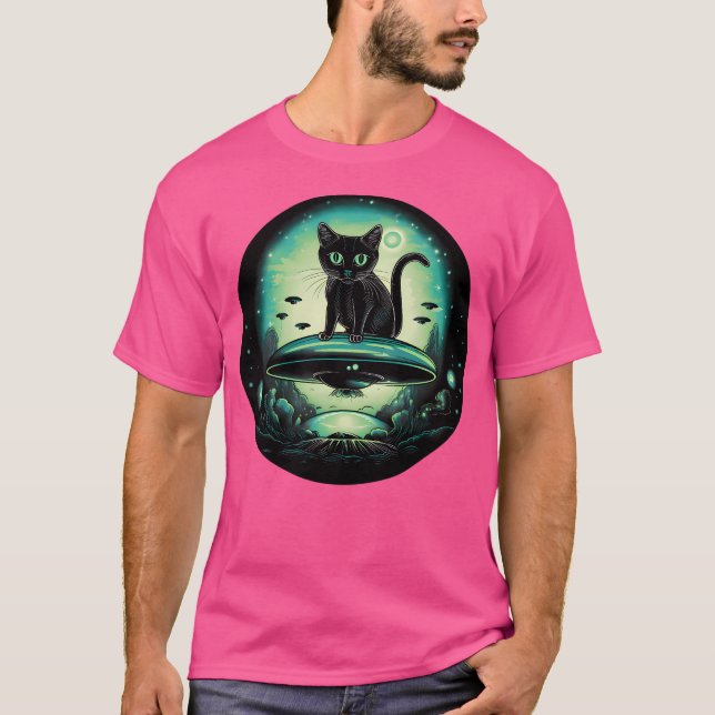 Camiseta Ufo Gato Com Verde Fluorescente (Frente)