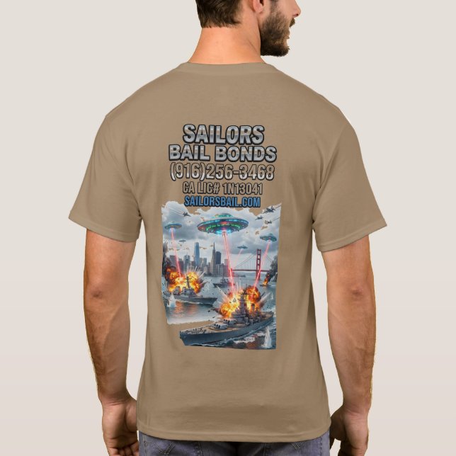 Camiseta UFOs attack US Navy in San Francisco Bay (Verso)