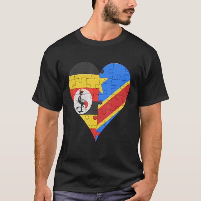 Camiseta Ugandan Congolês Flag Heart (Frente)