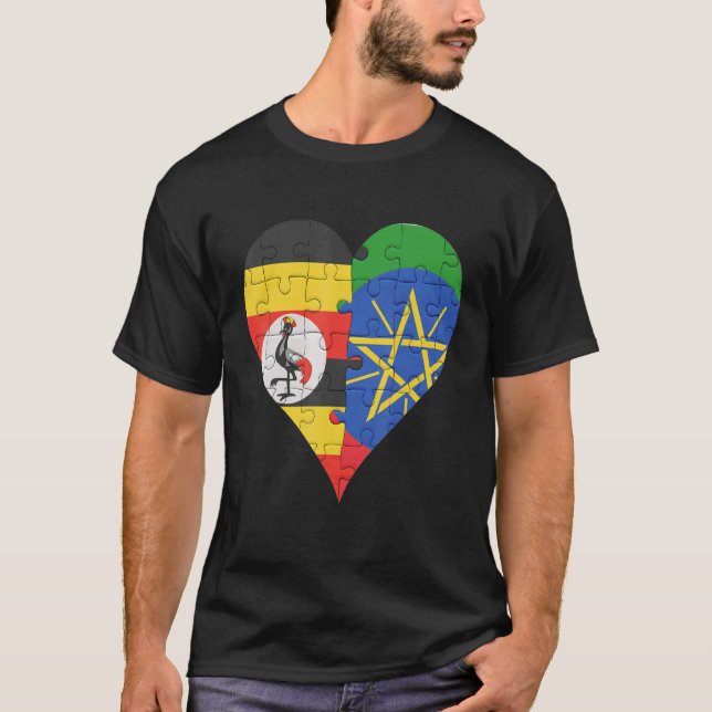 Camiseta Ugandan Etiópia Flag Heart (Frente)
