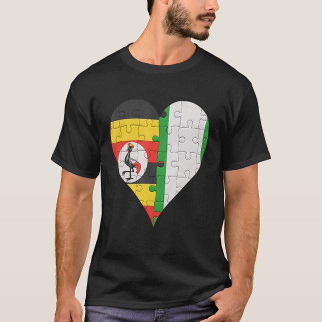 Camiseta Ugandan Nigerian Flag Heart (Frente)