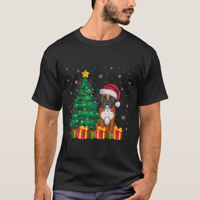 Camiseta Ugl Boxer Santa Hat Luzes De Natal Cachorro Lover  (Frente)