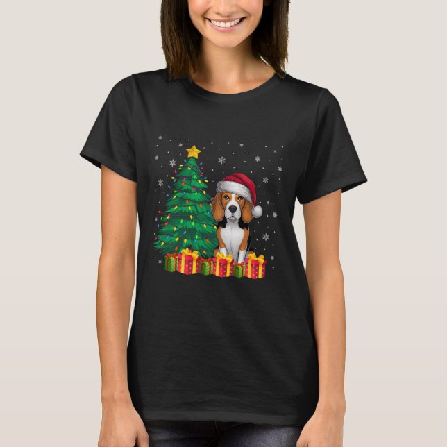 Camiseta Ugle Beagle Papai Noel Luzes de Natal Cachorro X (Frente)