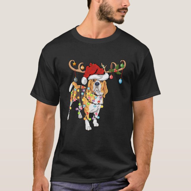 Camiseta Ugly Beagle Xmas Gift Lighting Reindeer Beagle Chr (Frente)