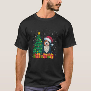 Camiseta Ugly Bernedoodle Santa Hat Noite Luzes de Natal Ca