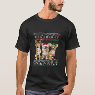 Camiseta Ugly Chihuahua Papais noeis Reindeer Elf Árvore de