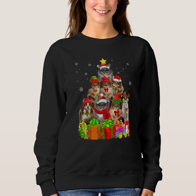 Camiseta Ugly Christmas Cat Tree  Norwegian Forest Cat Xmas (Frente)