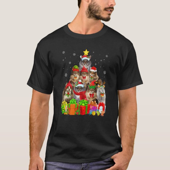 Camiseta Ugly Christmas Cat Tree  Norwegian Forest Cat Xmas (Frente)