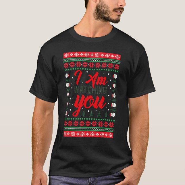 Camiseta Ugly Christmas pajamas I'm Watching You Meme Ugly  (Frente)