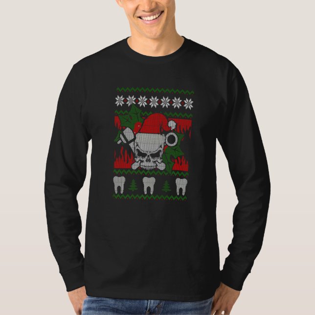 Camiseta Ugly Christmas Santa Skull Dentist  Xmas (Frente)