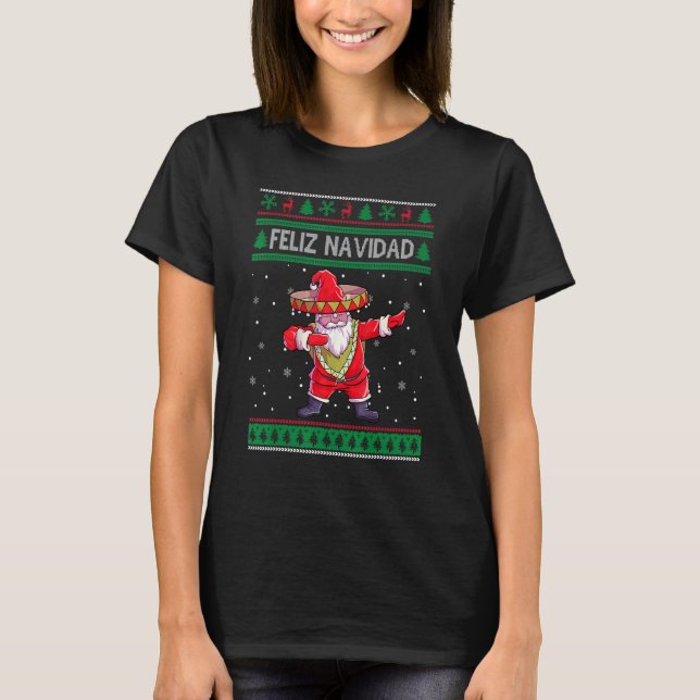 Camiseta Ugly Christmas Sombrero Poncho Mexican Dabbing San (Frente)