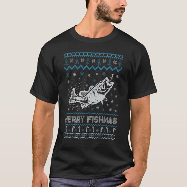 Camiseta Ugly Christmas Sweater Fishing Cute Fishing Santa  (Frente)