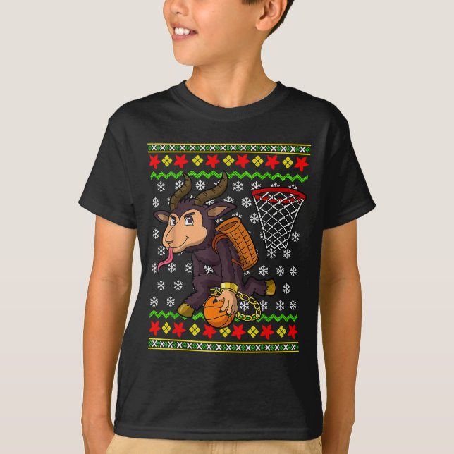 Camiseta Ugly Christmas Sweater Pattern Kids Krampus Basket (Frente)