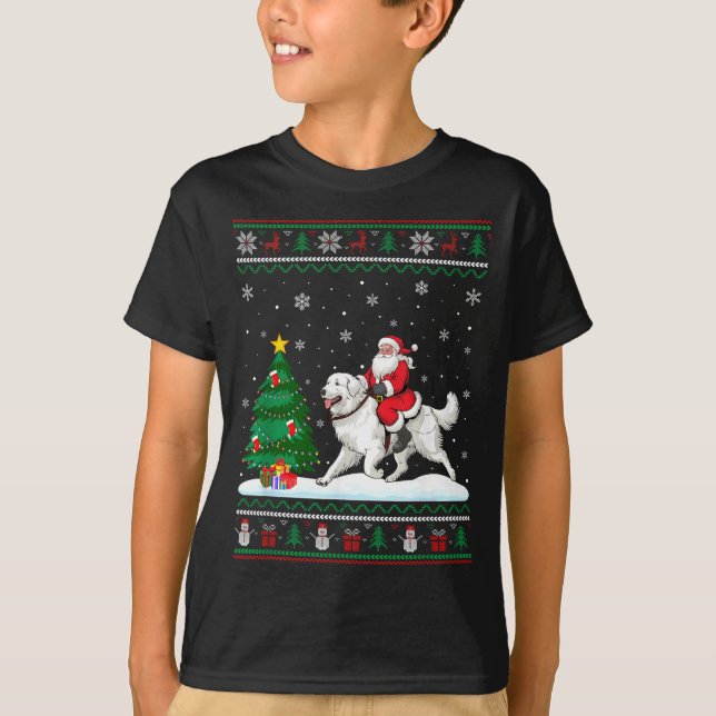 Camiseta Ugly Christmas Tree Lights Santa Riding Great Pyre (Frente)