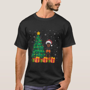 Camiseta Ugly Doberman Pinscher Santa Hat Luzes De Natal