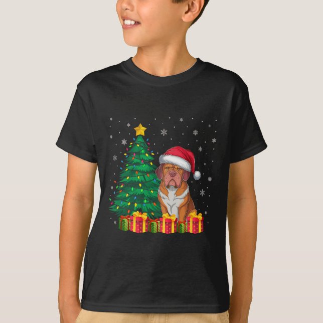Camiseta Ugly Dogue De Bordeaux Santa Hat À Luz De Natal (Frente)