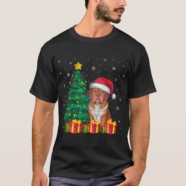 Camiseta Ugly Dogue De Bordeaux Santa Hat À Luz De Natal (Frente)