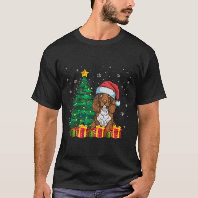 Camiseta Ugly Field Spaniel Santa Hat Cachorro (Frente)