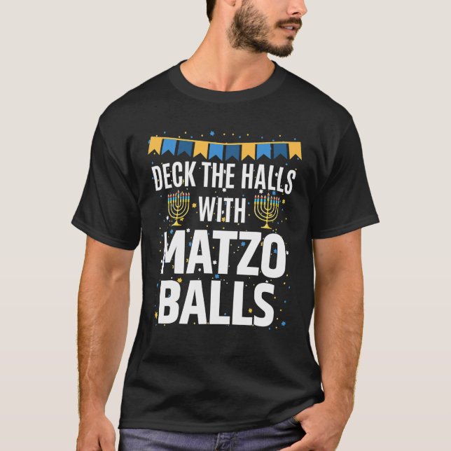 Camiseta Ugly Hanukkah Decorre Os Halls Com Matzo Balls (Frente)