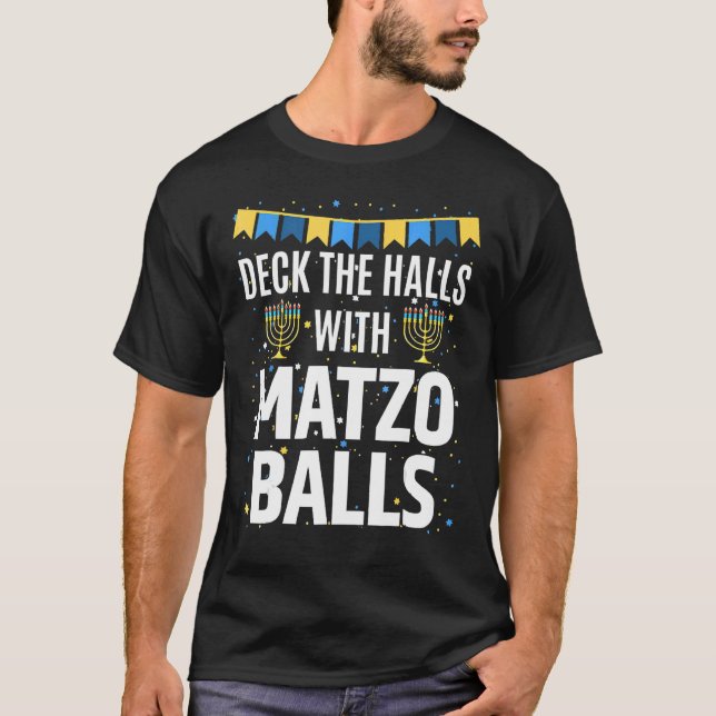 Camiseta Ugly Hanukkah Desce As Salas Com Matzo Balls Meno (Frente)