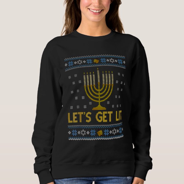 Camiseta Ugly Hanukkah Lets Get Lit Menorah Chanukah (Frente)