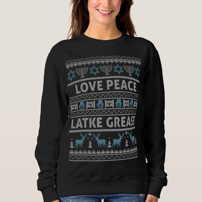 Camiseta Ugly Hanukkah Sweater Ama Paz Trava Chan Grease (Frente)