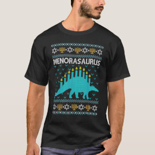 Camiseta Ugly Hanukkah Sweater Dinossaur Menorah Dino Boys 