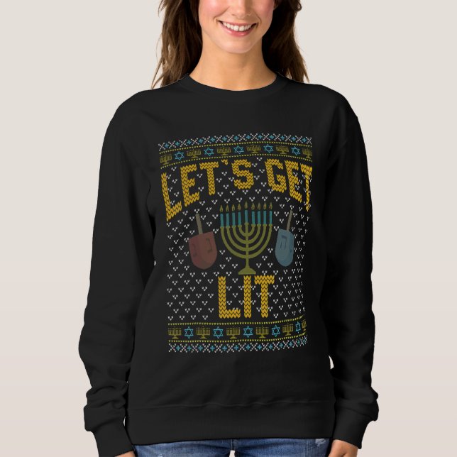 Camiseta Ugly Hanukkah Sweater  Let's Get Lit Drinking 1 (Frente)