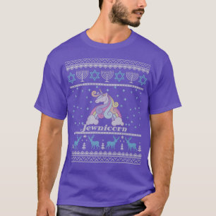 Camiseta Ugly Hanukkah Sweater Menorah Jewnicorn Unicorn Ch