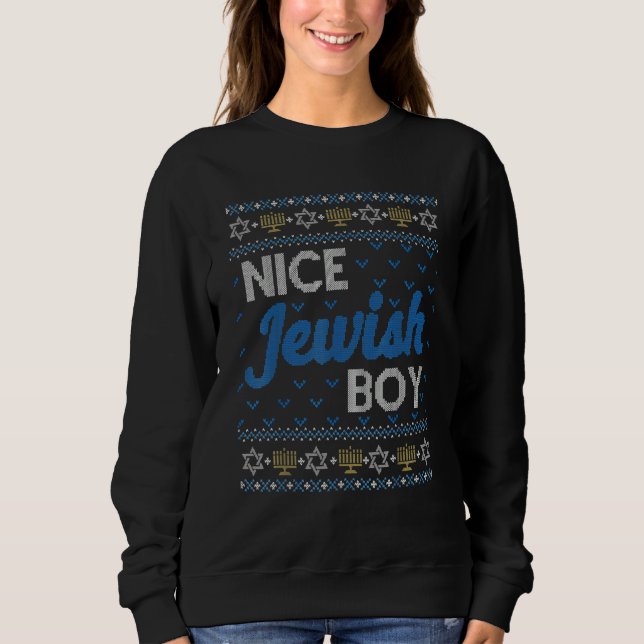 Camiseta Ugly Hanukkah Sweater  Nice Jewish Boy Matching (Frente)