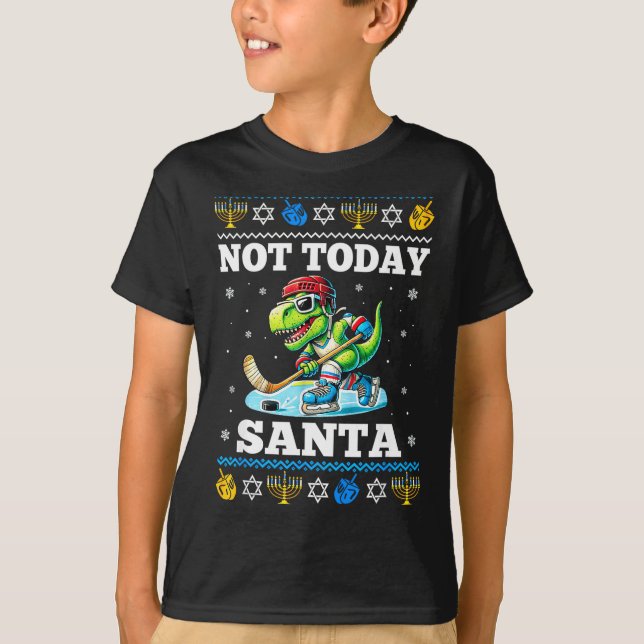 Camiseta Ugly Hanukkah Sweater Not Today Santa Dinosaur Hoc (Frente)