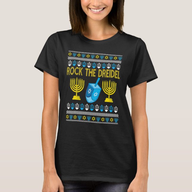 Camiseta Ugly Hanukkah Sweater Rock The Dreidelorah Candles (Frente)