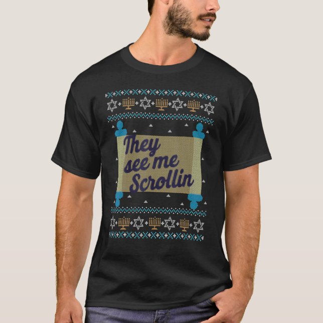 Camiseta Ugly Hanukkah Sweater  See Me Scrollin (Frente)