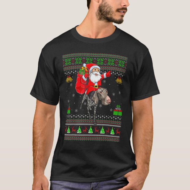 Camiseta Ugly Santa Riding German Shorthaired Pointer Dog C (Frente)