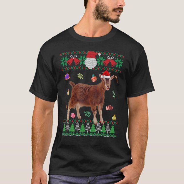 Camiseta Ugly Sweater Christmas Animals Santa Goat (Frente)