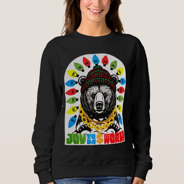 Camiseta Ugly sweater Christmas bear gangsta ghetto joy (Frente)