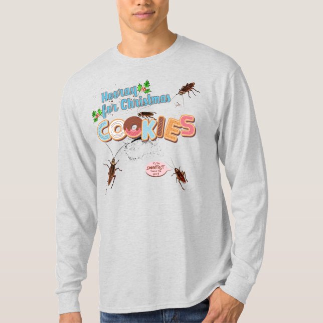 Camiseta Ugly sweater Christmas cockroach eating cookies (Frente)