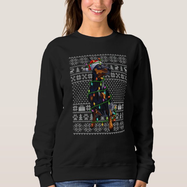 Camiseta Ugly Sweater Style Santa Miniature Pinscher Dog Ch (Frente)