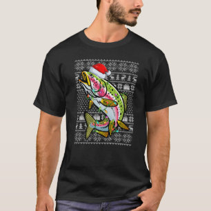 Camiseta Ugly Sweater Style Xmas Lights Rainbow Trout Fish